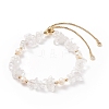 Natural Quartz Crystal Chips & Pearl Beaded Slider Bracelet BJEW-JB08334-05-1