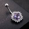 Piercing Jewelry PlatinumPlated Flower Brass Cubic Zirconia Navel Ring Navel Ring Belly Rings AJEW-EE0001-88C-3