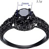 Flat Round Brass Jet Rhinestone Finger Rings FS-WG232E0-01-4