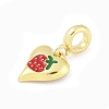 Brass Red Enamel Heart European Dangle Charms KK-Z090-07G-01-2