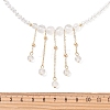 Round Natural Quartz Crystal & Glass Graduated Beaded Tassel Necklaces with Brass Cable Chains for Women NJEW-TA00236-3