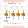 12Pcs Alloy Enamel Sunflower Charms Locking Stitch Markers HJEW-PH01654-2