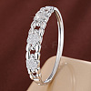 Brass Micro Pave Clear Cubic Zirconia Flower Open Hinged Cuff Bangles for Women WG289CD-02-1
