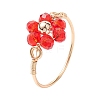 7Pcs 7 Styles Flower Glass Beads Finger Rings RJEW-JR00710-02-4