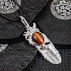 Vintage Natural Tiger Eye Alloy Feather Pendant Necklace for Women Men AO2435-2-1