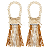 2Pcs Wood Beads & Cotton Tassels Hanging Ornaments HJEW-BC00087-1
