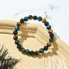 Dyed Natural Tiger Eye & Black Onyx Round Beaded Stretch Bracelets for Women BJEW-TA00438-2