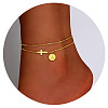 Brass Sideways Cross Link Anklets with Flat Round Initial Charms FS-WG12DAA-01-1