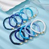 10Pcs Polymer Clay Disc & Glass & Brass Beaded Stretch Bracelets Set BJEW-JB09676-01-5