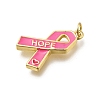 October Breast Cancer Pink Awareness Ribbon Brass Enamel Pendants KK-G525-10G-06-2