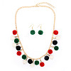 Christmas Polyester Pompom Ball Necklaces & Dangle Earring Sets FS-WG24699-03-2