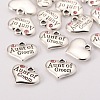 Antique Silver Tone Tibetan Style Heart with Aunt of Groom Rhinestone Charms X-TIBEP-N005-01D-2