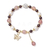 Natural Garnet & Strawberry Quartz and Shell Pearl Beads Stretch Bracelets BJEW-JB11821-2