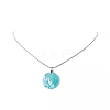 Natural Shell Flat Round Pendant Necklace with Round Snake Chains NJEW-JN04219-4