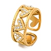 304 Stainless Steel Open Cuff Ring with Rhinestone for Women RJEW-Q822-37G-02-1