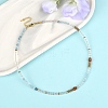 Natural Aquamarine & Quartz Crystal & Carnelian Faceted Round Beaded Necklaces NJEW-YW00007-4