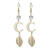 Brass Moon & Leaf Dangle Earrings EJEW-TA00364-1