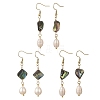 Natural Paua Shell & Natural Pearl Dangle Earrings EJEW-JE07333-3