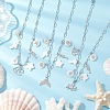 3Pcs 3 Styles Alloy Fish Tail Octopus & Natural White Shell Pendant Brass Paperclip Chain Necklaces for Women NJEW-JN05406-1