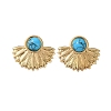 Fan 304 Stainless Steel Synthetic Turquoise Stud Earrings for Women EJEW-U046-17B-G-4