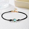 Bohemian Alloy Rhinestone Oval Link Black Waxed Cord 2-Strand Anklets FS-WGE4A67-01-3