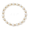 Round Natural Sea Shell Beaded Stretch Bracelets with Brass Beads for Women Men BJEW-JB10278-1