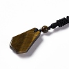 Natural Tiger Eye Hexagon Pendant Necklace with Nylon Cord NJEW-G094-A04-3