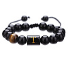 Natural Black Agate & Tiger Eye Round Beaded Adjustable Bracelets HL8029-20-1