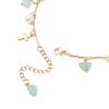 Natural Green Aventurine Chip & Round Shell Pearl Cross Tassel Anklets AJEW-AN00716-02-5