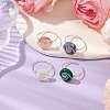 Flat Round Synthetic Malachite & Cherry Quartz Glass & Opalite & Natural Blue Spot Jasper Finger Rings RJEW-TA00143-2