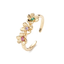 Flower Colorful Cubic Zirconia Cuff Ring RJEW-M146-06G