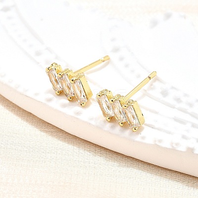 Clear Cubic Zirconia Triple Rectangle Stud Earrings EJEW-L234-083G-1
