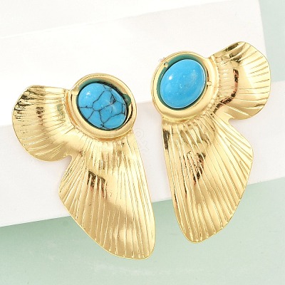 Flower 304 Stainless Steel Synthetic Turquoise Stud Earrings for Women EJEW-U046-16G-1