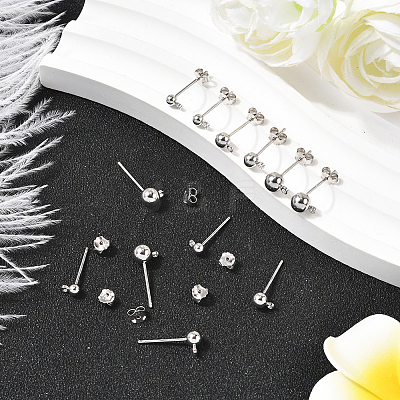 12Pcs 3 Styles Sterling Silver Round Ball Stud Earring Findings FIND-BBC0004-60-1