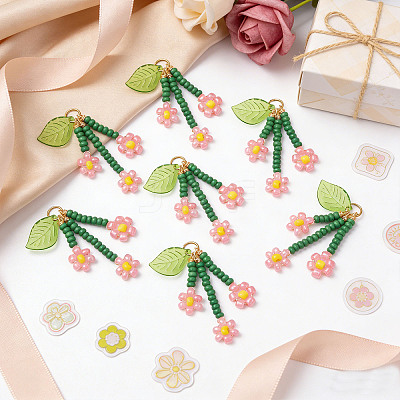10Pcs Glass Seed Beaded Flower Pendants PALLOY-SZ00069-1