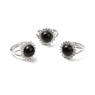 Natural Obsidian Adjustable Rings RJEW-P043-02P-17-1