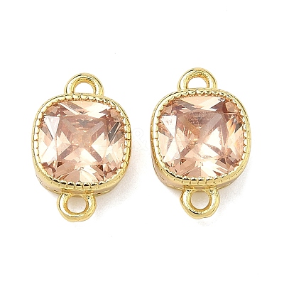 Brass Pave Cubic Zirconia Square Connector Charms KK-P348-06G-01-1
