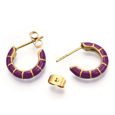 Enamel C-shape Stud Earrings EJEW-N052-05F-1