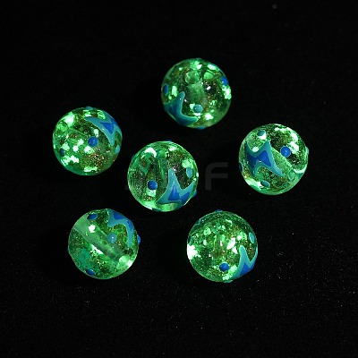 Luminous Handmade Enamel Gold Sand Glass Beads Strands LAMP-U004-08C-1