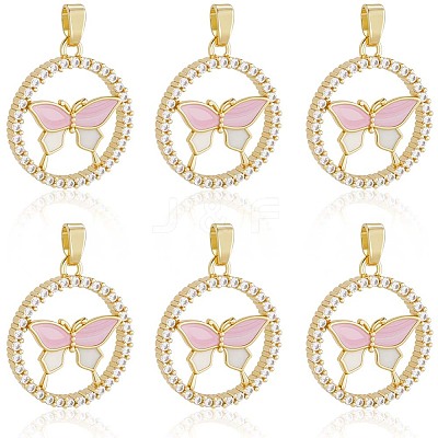 6Pcs Brass Micro Pave Cubic Zirconia Enamel Pendants KK-BBC0020-66-1
