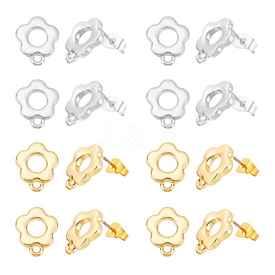 24Pcs 2 Color Alloy Flower Stud Earring Findings FIND-HY0001-56-1