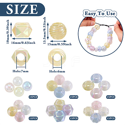 75Pcs 5 Styles Electroplate Acrylic European Beads OACR-TA0002-68-1