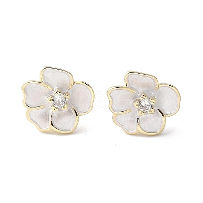Camellia Brass Enamel Stud Earring Findings EJEW-V002-01G-1