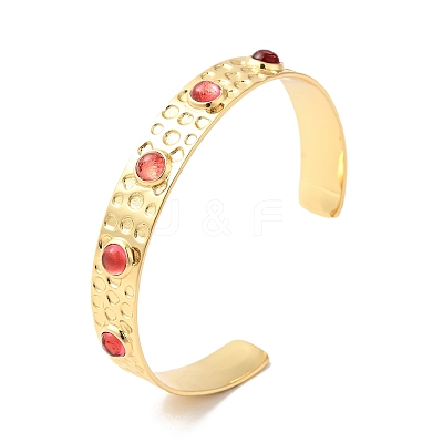 Tomato Cubic Zirconia Open Cuff Bangle BJEW-G652-02G-1