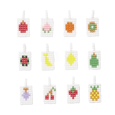 12Pcs Glass Seed Beaded Pendants PALLOY-MZ00984-1