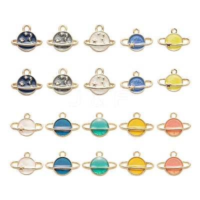 60Pcs 10 Colors Light Gold Alloy Enamel Pendants ENAM-LS0001-60-1