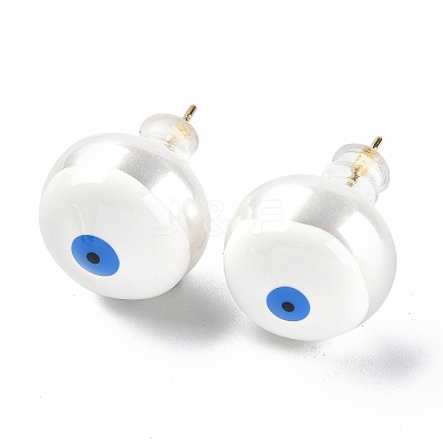 Natural Shell Evil Eye Stud Earrings with Enamel EJEW-G334-06I-1