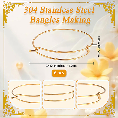6Pcs Adjustable 304 Stainless Steel Expandable Bangle Making STAS-BBC0008-41-1