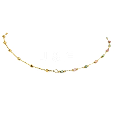 Natural & Synthetic Mixed Gemstone Faceted Round Beads Handmade Link Chain Necklaces with 316 Stainless Steel Chains NJEW-JN06059-1