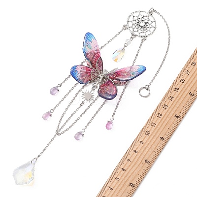 Stainless Steel Resin Butterfly Suncatcher HJEW-TA00452-01-1